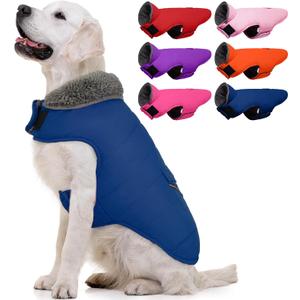 MIGOHI Warm Dog Winter Coat - Winter Dog Jacket, Reflective Windproof Fleece Vest with Leash Hole and Furry Collar (Large, Blue)