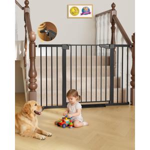 Cumbor 29.7"51.5" Extra Wide Baby Gate for Stairs, Pressure-Mounted Dog Gates for Doorways & Hallways, Auto-Close Walk-Through, No-Trip Design, Child Proof Safety, Dog/Pet Gate for Indoor Use, Black