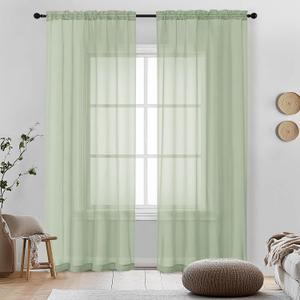 OVZME Light Green Sheer Curtains 72 Inches Long 2 Panels - Soft Light Filtering Window Sheer Panels for Living Room/Bedroom, Top Dual Rod Pocket, 1 Pair, Each 42Wx72L Inches