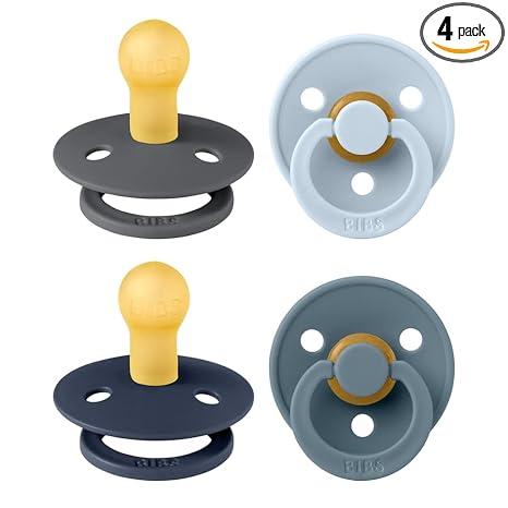 BIBS Color Pacifiers 4-Pack | BPA Free Soother Pacifier | Round Nipple | Natural Rubber Latex | Made in Europe | Size 0-6 Months | Deep Space Mix