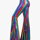 Women's Sequin Flare Pant Sparkly High Waisted Leg Bell Bottom Glitter Trousers Night Out Clubwear, XL