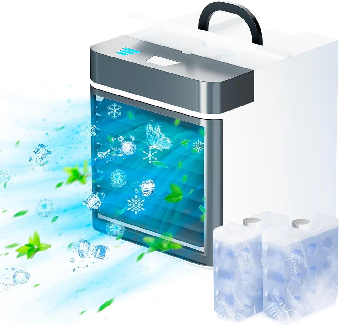 Portable Air Conditioner, Upgraded Mini Personal Anti-leakage Water Ice Cooling Air Cooler Fan with 3 Speeds, Small for Living Room Bedroom Basement Office Tent