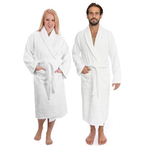 Classic Turkish Towels - Unisex Bathrobe - 100% Turkish Cotton & 400 GSM - Quick Drying & Highly Absorbent Terry Cloth Bath Robe - Hotel & Spa Quality Bathroom Essentials - Large (White)