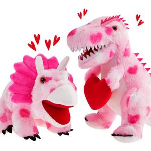 Deekin 2 Pcs Dinosaurs Valentine Stuffed Animals Kawaii Pink Dinosaur Plush Gifts Holding Heart Dinosaurs Toy for Valentine's Day Party Gifts for Her(Lovely)