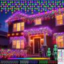 Pooqla Color Changing Icicle Lights with Remote, 35 Colors Christmas Icicle Lights, 300 LED 48FT RGB Waterproof Hanging String Lights for Roof Window Home Party Thanksgiving Halloween Outdoor Decor