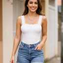 ALGALAROUND Bodysuit Women Square Neck Double Lined Tank Top Sleeveless Backless Sexy Seamless Body Suit Going Out Bodysuits (White)