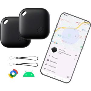 Bluetooth Tracker for Android 2-Pack, Google Certified Anti-Lost tag, Smart Item Locator with Global Network & Replaceable Battery for Keys, Wallet, Luggage, Pets-Black