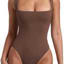 REORIA Butsmooth® Women’s Sexy Sleeveless Square Neck Double Lined Basic Bodysuit Tank Tops, (Medium, Coffee)