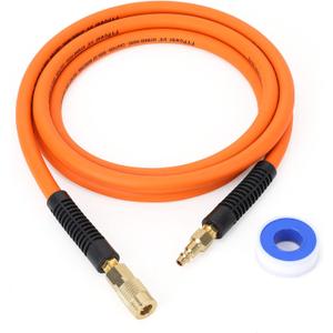 Air Compressor Whip Hose 3/8 Inch x 10 Feet Lead in Hybrid Hose with Fittings, Flexible and Kink Resistant, 1/4" Industrial Quick Coupler and Plug Kit