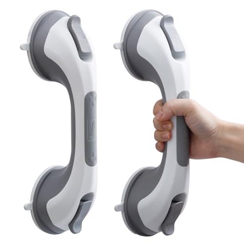 TAILI Shower Grab Bar, 2 Pack 12 Inch Suction Grab Bars for Bathtubs and Showers for Elderly, Shower Handle for Seniors Bathroom Safety Grip, No Drilling Removable,Grey And Black