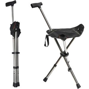 FATTCHIAR Cane with Seat, Cane Chair Capacity 330lbs, Adjustable Height Folding Lightweight Walking Stick with Seats, Portable Stool for Adults Seniors Hiking Camping