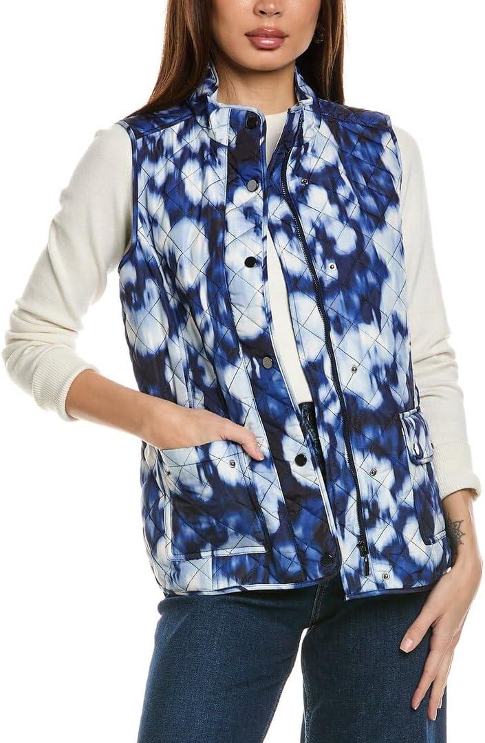 Jones New York Women's Quilted Printed Patch Pocket Vest with S (Large)