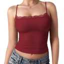 YEOREO Women Lace Cami Y2K Square Neck Double Lined Sexy Strap Tank Top Sleeveless Going Out Party Club Basic Shirt Ankela Red-S