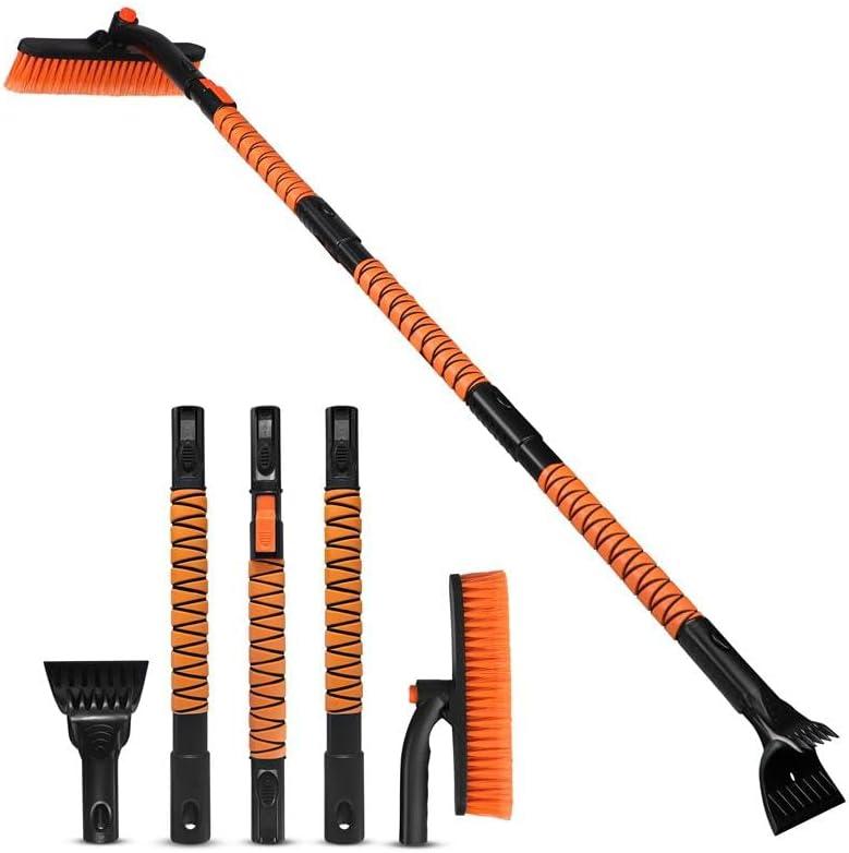 EcoNour 63" Extendable Snow Brush & Ice Scraper with 360 Pivoting Head | Telescopic Aluminum Handle | Extra Long Snow Brush for Car Windshield, Roof & SUVs | Heavy Duty Ice Scraper for Trucks