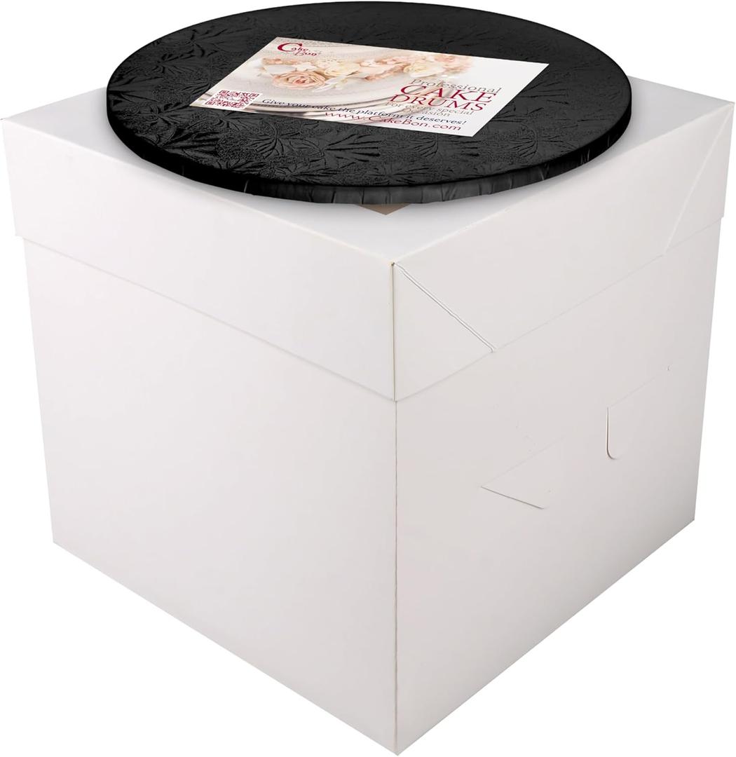 Cakebon Cake Boxes with Boards - 10 Inch Round Cake Drum Black - Box With Window for Birthdays, Weddings and Parties (1pc Each, 2pcs Total)