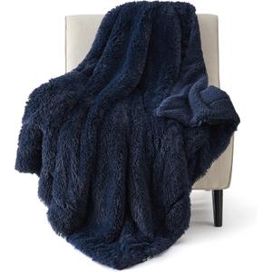 Bedsure GentleSoft Fuzzy Faux Fur Twin Blanket, Navy Blue Cozy Gifts for Men, Soft Sherpa Fleece Plush Warm Minky Thick Blanket Twin Size for Bed, Navy Dorm Decor Blue Gifts for Boys, 60x80