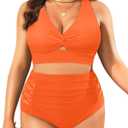 Women's Plus Size Two Piece Swimsuits - High Waisted Bikini Tummy Control Bathing Suits 2025 Twist Knot Swimwear (Orange, 20Plus)