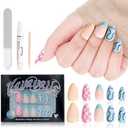 VAVAVAILS Press on Nails - Summer Frenzy, Short Almond Nails Press ons, Reusable Nails for Women Self Beauty, 12 Sizes - 24 Nail Kit with Glue & Jelly Gel, 2 Pack