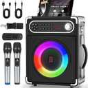 Karaoke Machine, Portable Bluetooth Speaker with 2 Wireless Microphones for Adults & Kids, PA System with Remote Control, LED Lights, Support USB/TF/REC/FM/AUX/TWS for Party Home System Packages