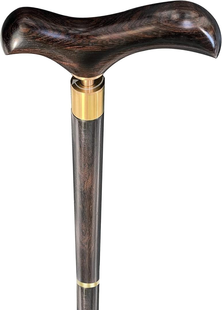 Walking Cane for Men and Women, Handcrafted Stylish Comfortable Derby Wooden Canes for Men, Sturdy Portable Collapsible Ebony Wood Walking Stick with Travel Bag