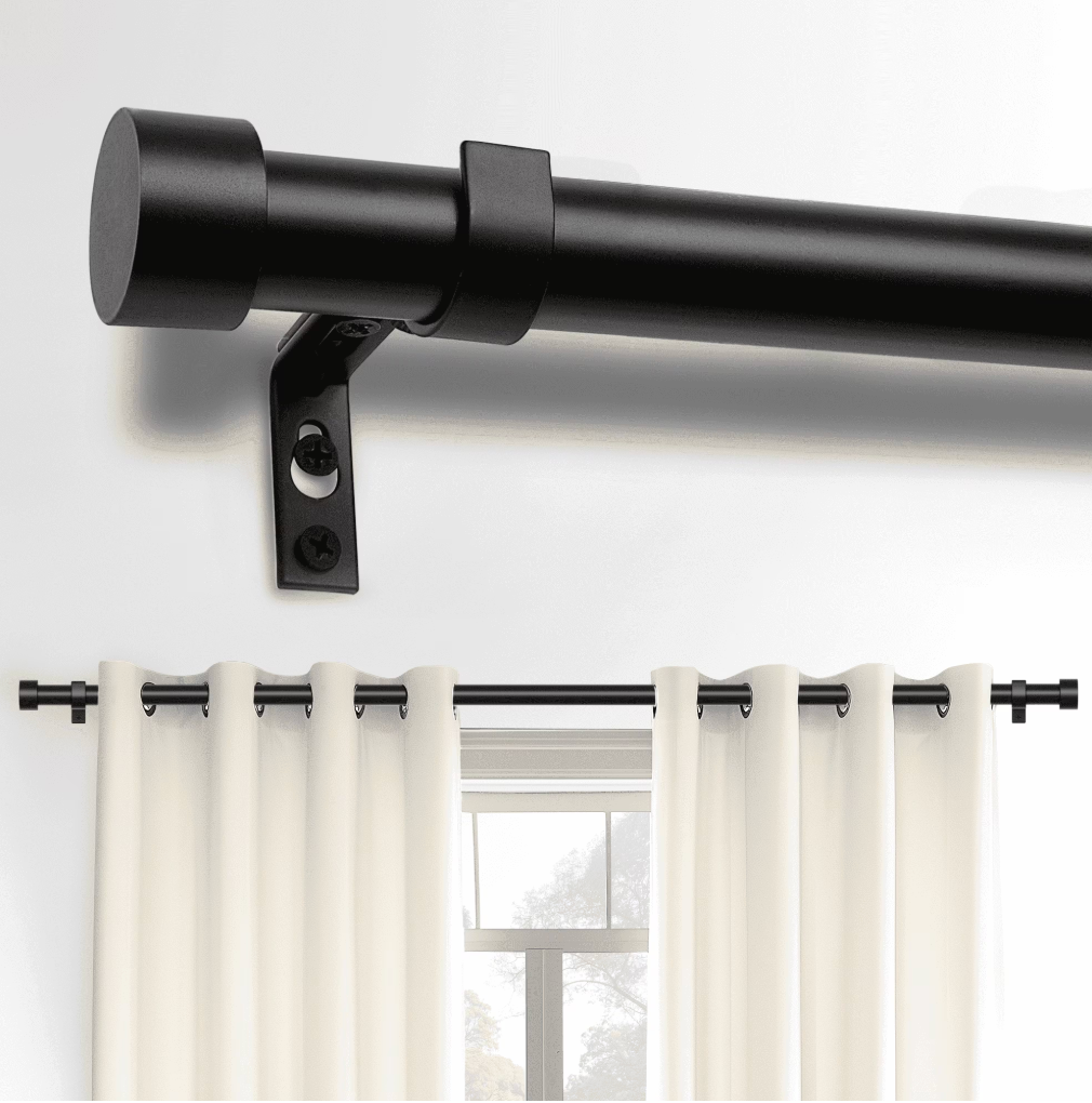 32"-72" Curtain Rods, 1 inch Diameter Window Curtain Rod Set,Heavy Duty Curtain Rods with Aluminium Finials,Black