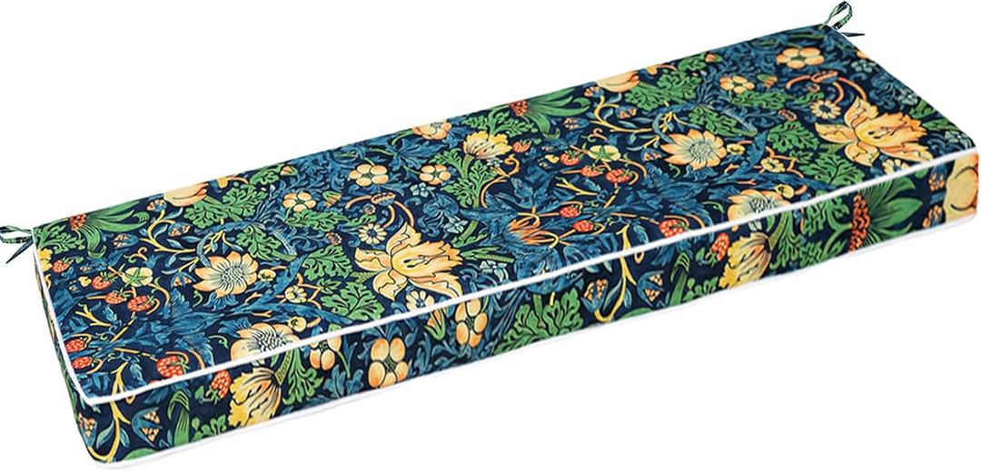Outdoor Bench Cushion Waterproof, Bench Cushions for Outdoor Furniture, Patio Porch Swing Replacement Seat Pad with Ties for Garden Backyard, 60 x 18 Inch Lotus