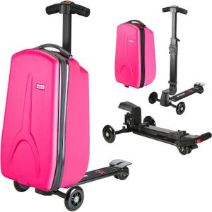 Scooter Luggage for Kids Scooter Suitcase for Ages 4-12, 4 in 1 Kids Luggage Boarding Suitcase Detachable & Foldable Scooter Travel Trolley Ride On Luggage-Fuchsia, Medium