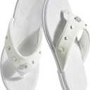 ONCAI Women's Flat Studded Flip Flops Summer Beach Trendy Dressy Walking Sandals with Outdoor Rubber Sole US Size 6-11 (White)