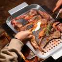 Grill Pan Set of 2, BBQ Grill Topper for Outdoor Grill, Stainless Steel Grilling Baskets with Holes and Handles, Perforated Food Tray Barbecue Accessories for Vegetable, Fish, Large