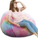 Fluffy Bean Bag Chair, 3FT Round Foam Filled Bean Bag for Teens & Kids, Ultra Soft Faux Fur Fabric Bean Bag Chairs for Playroom, Living Room, Bedroom, Rainbow (Medium)