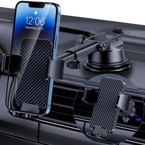 Phone Holders for Your Car [Military Grade Suction Ultra Strong Base] Cell Phone Car Holder 3 in 1 Dashboard/Windshield/Air Vent Hands-Free for iPhone Android