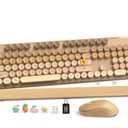 Wireless Keyboard and Mouse Combo, Cute Retro Typewriter Keyboard with Round Keycaps, Full-Size Aesthetic Keyboard with Magnetic Wrist Rest, 2.4GHz USB for Windows/Mac Desktop Laptop (Latte Gradient