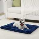 Washable Dog Bed Mat Ultra Soft Dog Crate Pad Comfy Fluffy Pet Kennel Beds Sleeping Mattress for Dogs, 36 x 23 Inch, Blue