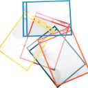 Amazon Basics Heavy Duty Dry Erase Job Ticket Holders, Document Protectors with Clear Plastic Film and Multicolored Fabric Edge, 8.5" x 11", Pack of 25