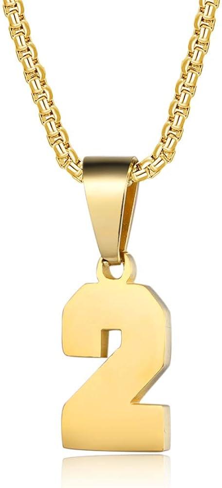 Number Necklaces Personalized Necklaces 18K Gold Plated Initial Number Pendant Stainless Steel Chain Sports Necklaces for Men Women