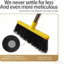 Broom and Dustpan Set with Long Handle - Upright Dustpan & 3 Rows Dense Bristles, Ideal for Home, Office, Kitchen, Lobby, Shop, All-Purpose Indoor & Outdoor Sweeping,Gray&Yellow