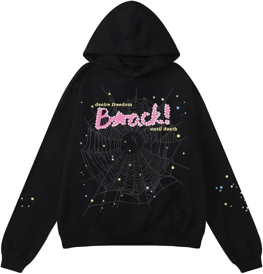 Hip Hop Spider Hoodies Set Y2k Hoodie Tracksuit Pullover Sweatshirt for Women Men Matching Hoodies for Couples (Medium, Black Top)