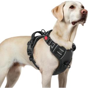 rabbitgoo Dog Harness for Large, No Pull Pet Harness with 3 Buckles, Adjustable Soft Padded Vest with Control Handle, Walking Reflective Pet Vest for Large Dogs, Black, L