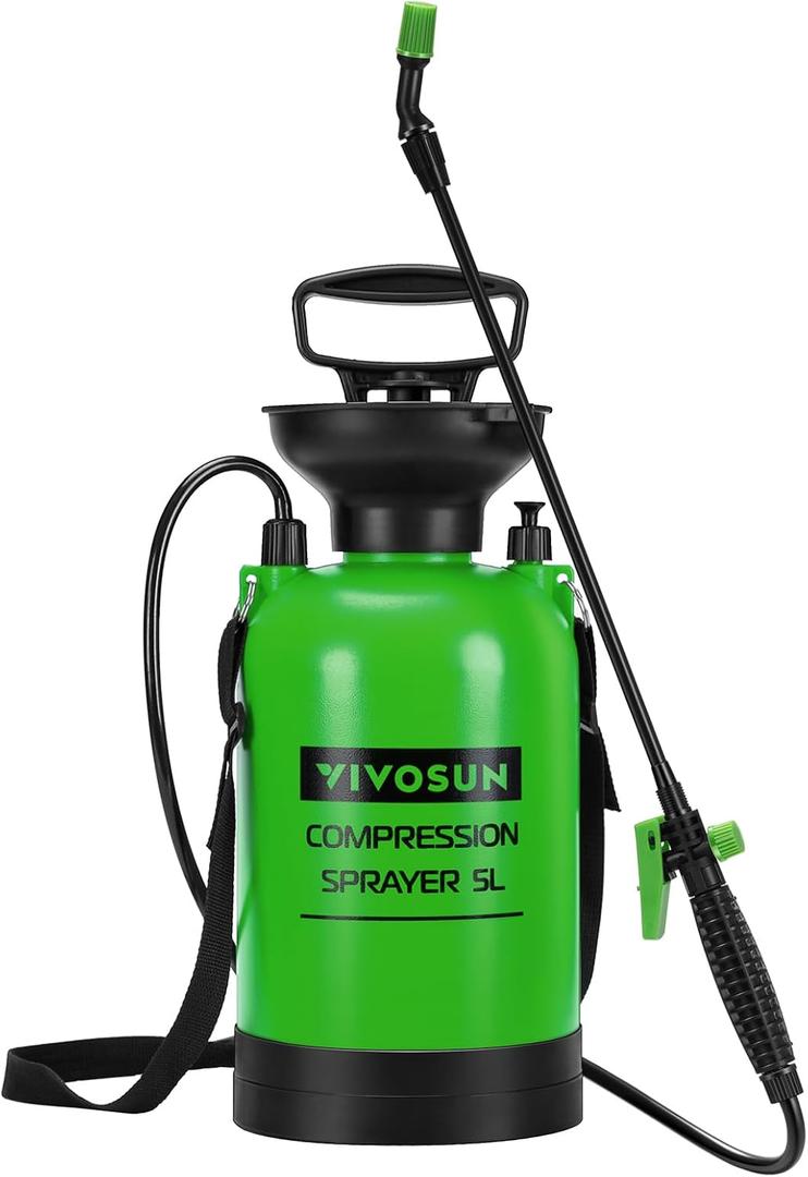 VIVOSUN 1.35-Gallon Pump Sprayer, Pressurized Lawn & Garden Sprayer with Adjustable Shoulder Strap, for Plants Spraying, Garden Watering and Household Cleaning (Green)