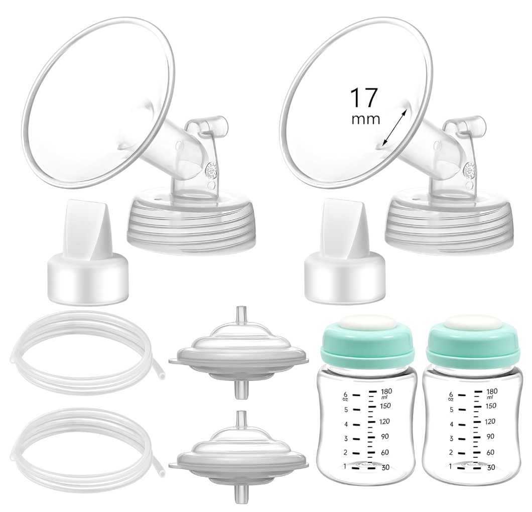 Momstouch Pump Parts Compatible with Spectra S1/S2/9 Plus, Not Original Accessories, Full Set Replacements Include 17mm Flange, Duckbill Valve, Backflow Protector, Tubing and Bottle