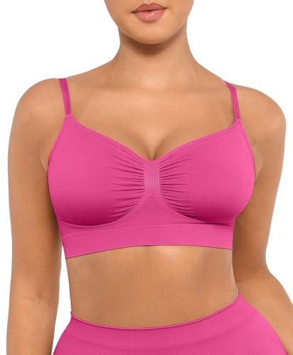 FeelinGirl Push Up Bras for Women Seamless Smooth Brassiere Wire Free Plus Size Bralettes (Pink, XX-Large)