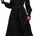 PRETTYGARDEN Women's Floral Print Boho Dress Long Sleeve Wrap V Neck Ruffle Belted A-Line Flowy Maxi Dresses, Size S