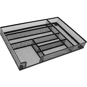 Metal Mesh Desk Drawer Organizer Tray, 6-Compartment Office Drawer Organizer for Pens Supplies, 12.6"x8.27"x1.57" Black (1pc packed black)