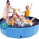 Foldable Dog Pool, 87" x 14" Large Kiddie Pool with Hard Plastic, Non-Slip Dog Bath Tub for Outdoor Backyard, Collapsible Dog Swimming Pool for Kids Dogs Pets (Blue)
