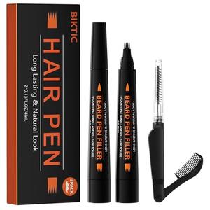 3-Pack Beard Pencil Filler for Men (Black), Four-fork Tip Beard Styling Pen, Waterproof Sweat Proof Long Lasting Beard Pencil, Effectively Enhances Facial Hair