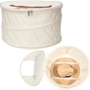 Hat Storage Box | Stuffed Animal Toy Storage | Stackable Round Pop-up Container | Travel Hat Boxes for Women & Men | Closet Organizer w Lid | Dust Cover Cowboy Sun Beach Hats (Ivory, 1 Pack)