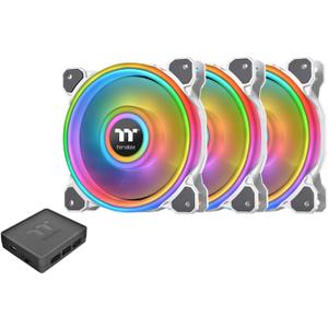Thermaltake Riing Quad 120mm 16.8 Million RGB Color (Alexa, Razer Chroma) Software Enabled 4 Light Rings 54 Addressable LED 9 Blades Hydraulic Bearing White Case/Radiator Fan, 3 Pack, CL-F100-PL12SW-B