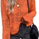Allimy Womens Long Sleeve Hollow Out Crochet Crewneck Knitted Top Blouses Cover Up (Orange, XXL)