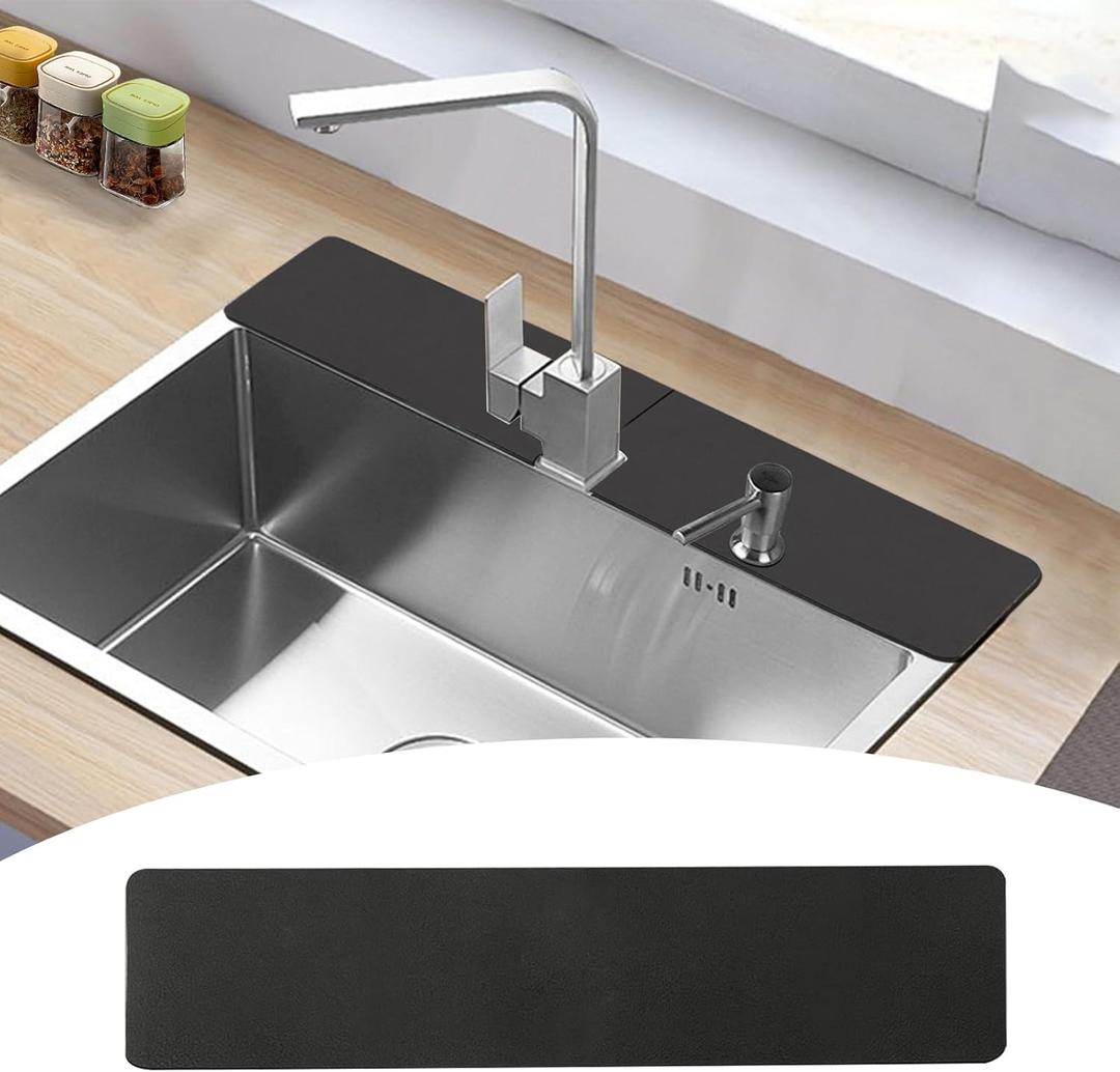 Customizable Faucet Mat for Kitchen Sink: 30"L x 5.5"W Quick Drying Kitchen Sink Mat & Bathroom Counter Protector - Cut to Fit with 2 or 3 Hole Faucet Design - Extra Long Absorbent Splash Guard
