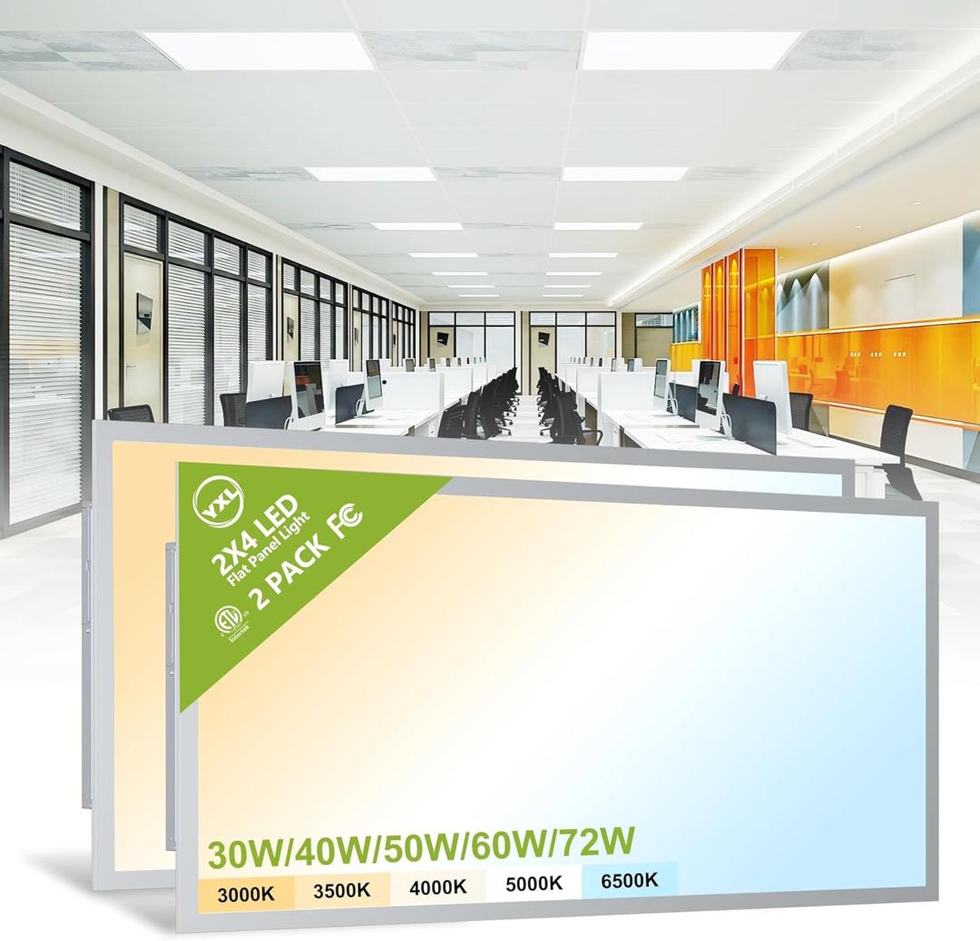 YXL 2 Pack 2x4 LED Flat Panel Light Drop Ceiling Light Fixture, 9576LM, 5CCT LED Drop Ceiling Office Light, 72W/60W/50W/40W/30W Selectable,6500K/5000K/4000K/3500K/3000K,Dimmable 0-10V,ETL